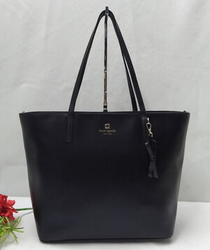 Kate Spade New York Black Leather Doublde Handles Zippet Tote Shoulder Bag